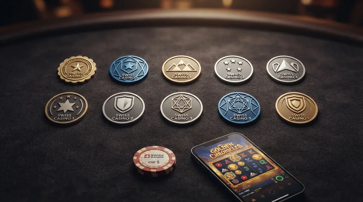 Eine Übersicht mit den Logos der zehn vorgestellten Schweizer Online-Casinos in einer tabellarischen Anordnung