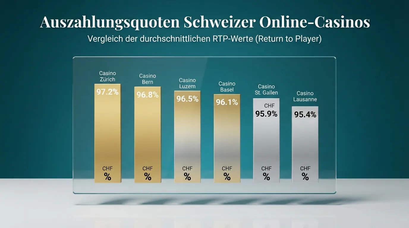 Eine stilisierte Ranglisten-Grafik mit den Logos der zehn geprüften Casinos und farblich abgestuften RTP-Balken