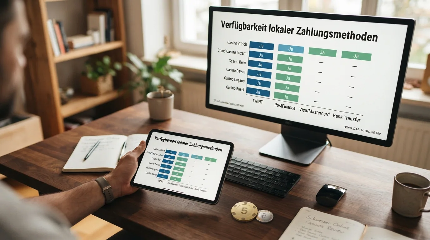 Übersichtstabelle auf einem Monitor mit den Logos der zehn vorgestellten Online Casinos