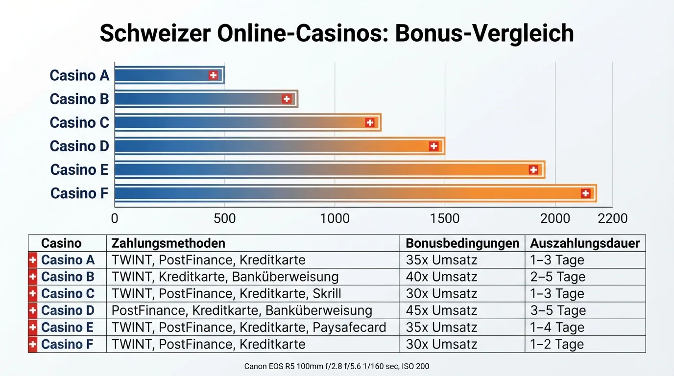 Übersicht der Schweizer Online Casino Logos in einer Vergleichsdarstellung