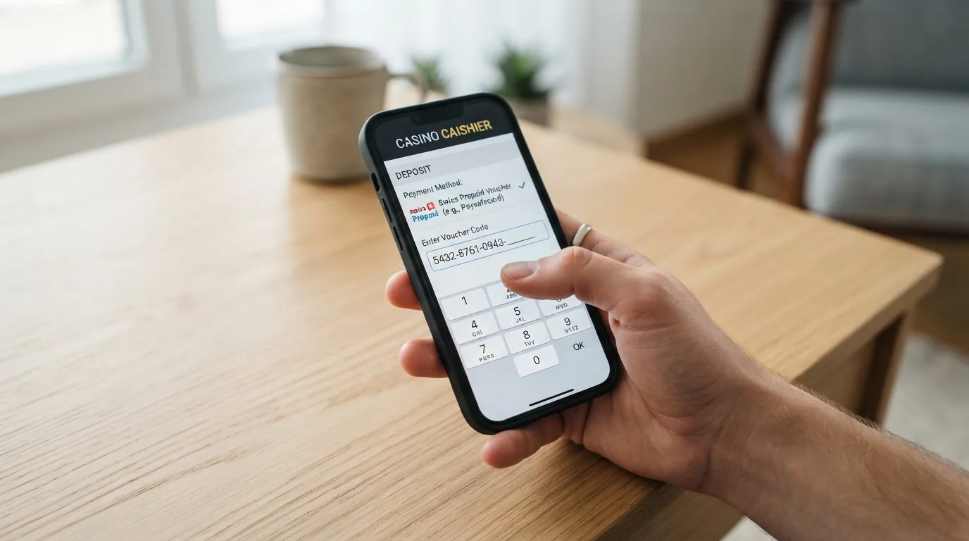 Casino-Kassenbildschirm mit ausgewählter Paysafecard-Option und Eingabefeld für den Code