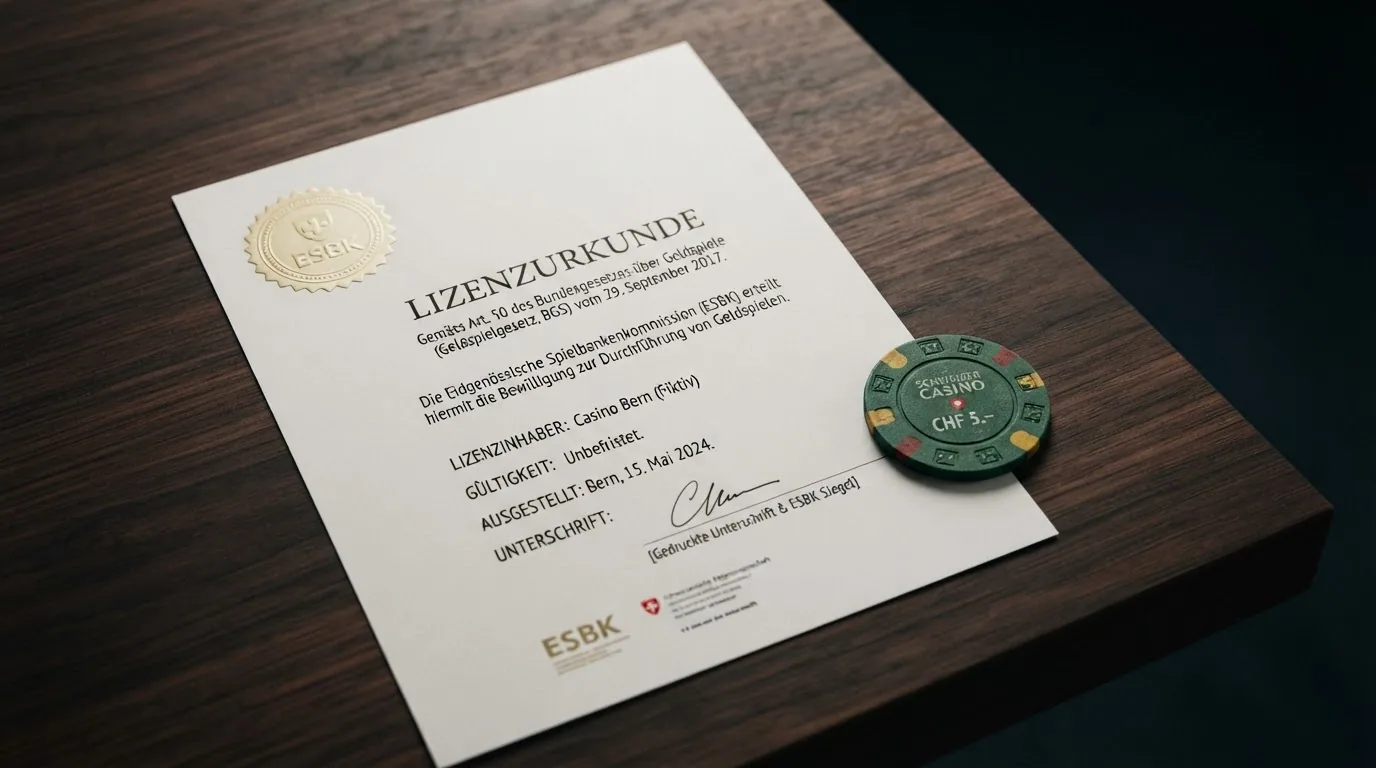Offizielles ESBK-Logo neben einem Auszug aus dem Geldspielgesetz mit hervorgehobenem Art. 50