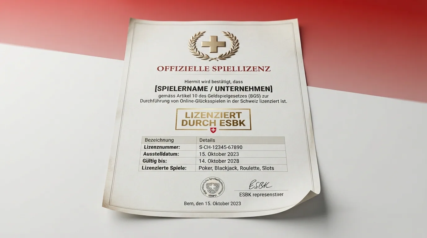 Offizielles Dokument oder Zertifikat mit ESBK-Logo und Schweizer Wappen, stilisiert als Sicherheitssymbol