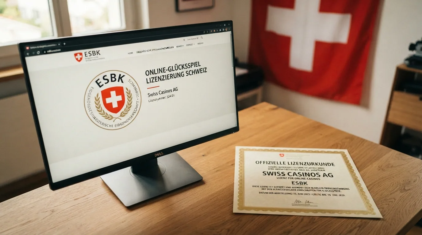 Das offizielle ESBK-Logo neben einer stilisierten Schweizer Flagge und einem Sperrschild mit «DNS-Sperre»-Schriftzug