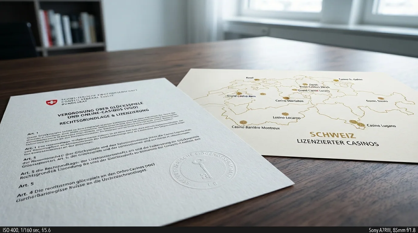 Offizielles Dokument mit ESBK-Logo und Bundesrat-Siegel, daneben eine stilisierte Schweizer Landkarte mit den Standorten der 10 Konzessionärinnen