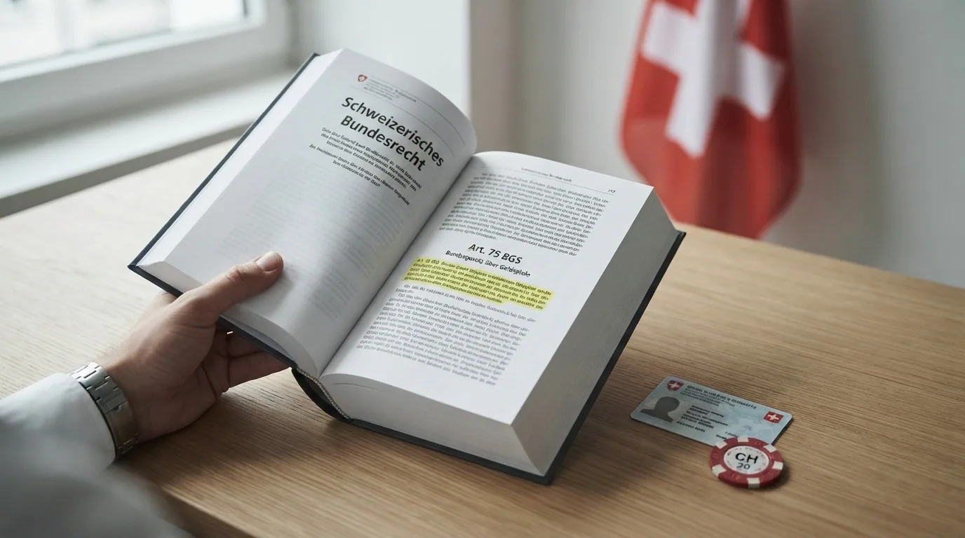 Das offizielle Bundesgesetz-Dokument oder ESBK-Gebäude mit einem eingeblendeten «Art. 75»-Paragrafenzeichen