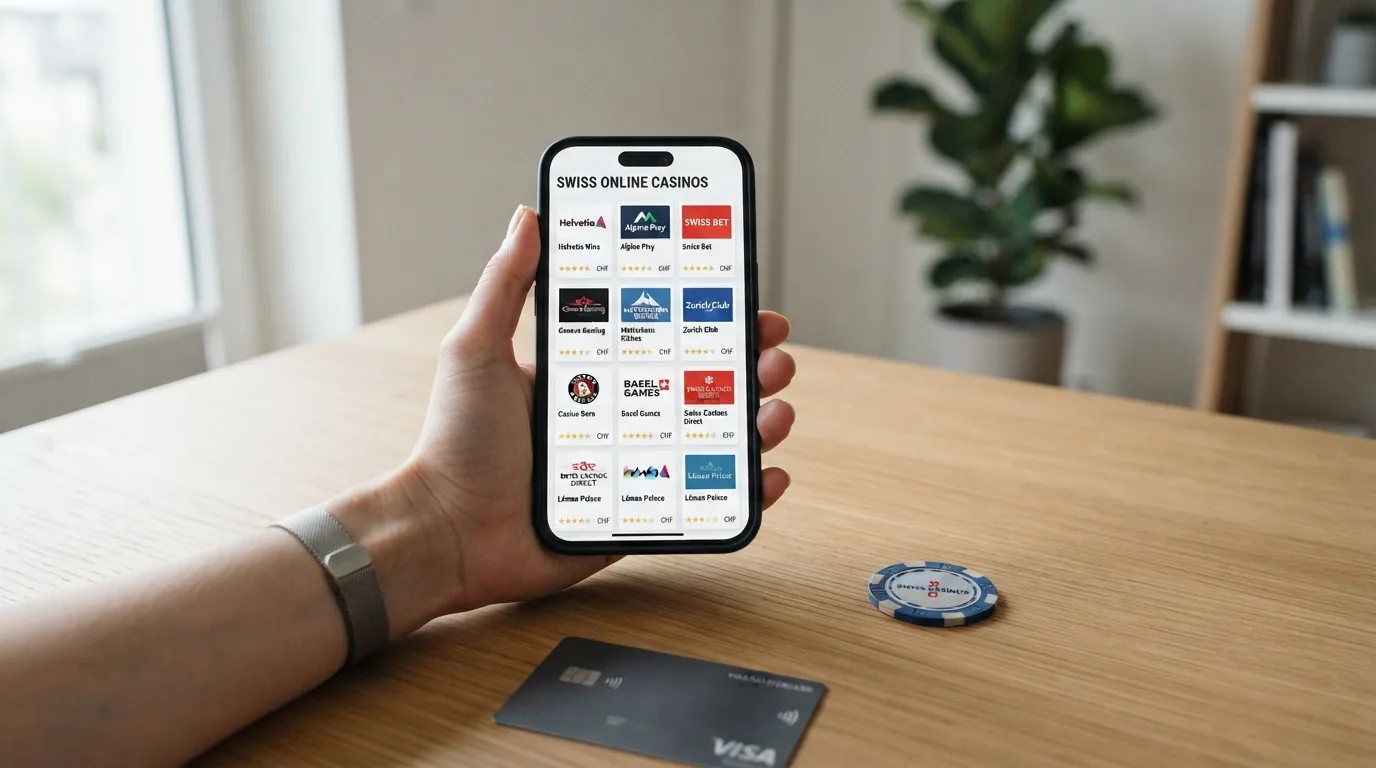 Zehn Schweizer Online-Casino-Logos nebeneinander mit hervorgehobenem Mastercard-Logo
