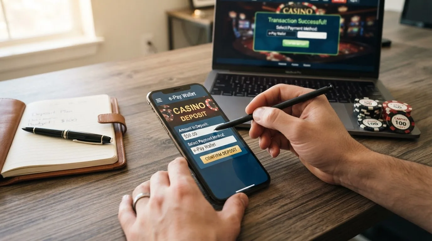Schritt-fuer-Schritt-Darstellung einer MiFinity Casino Einzahlung mit Betragseingabe und Bestaetigung