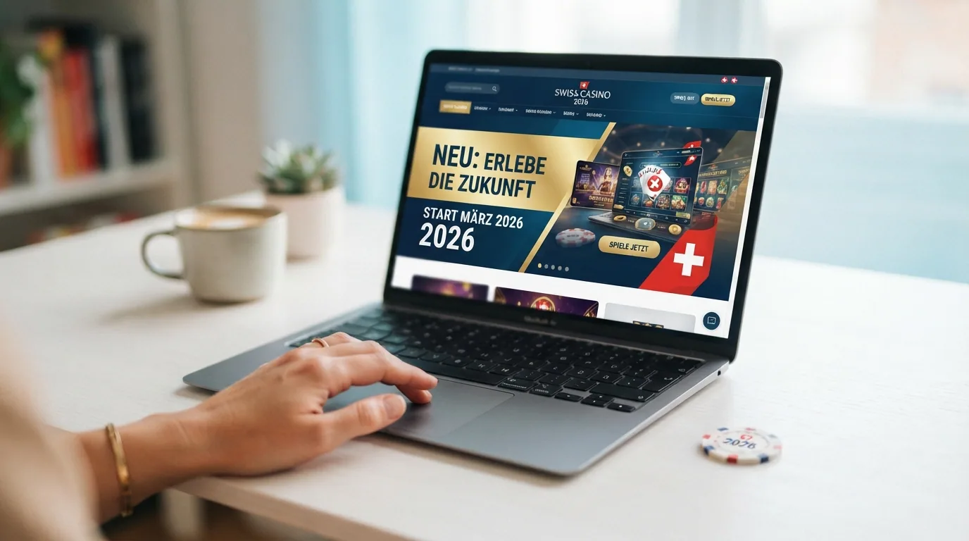 Modernes Casino-Interface mit «NEU»-Badge und eingeblendetem Kalenderdatum März 2026