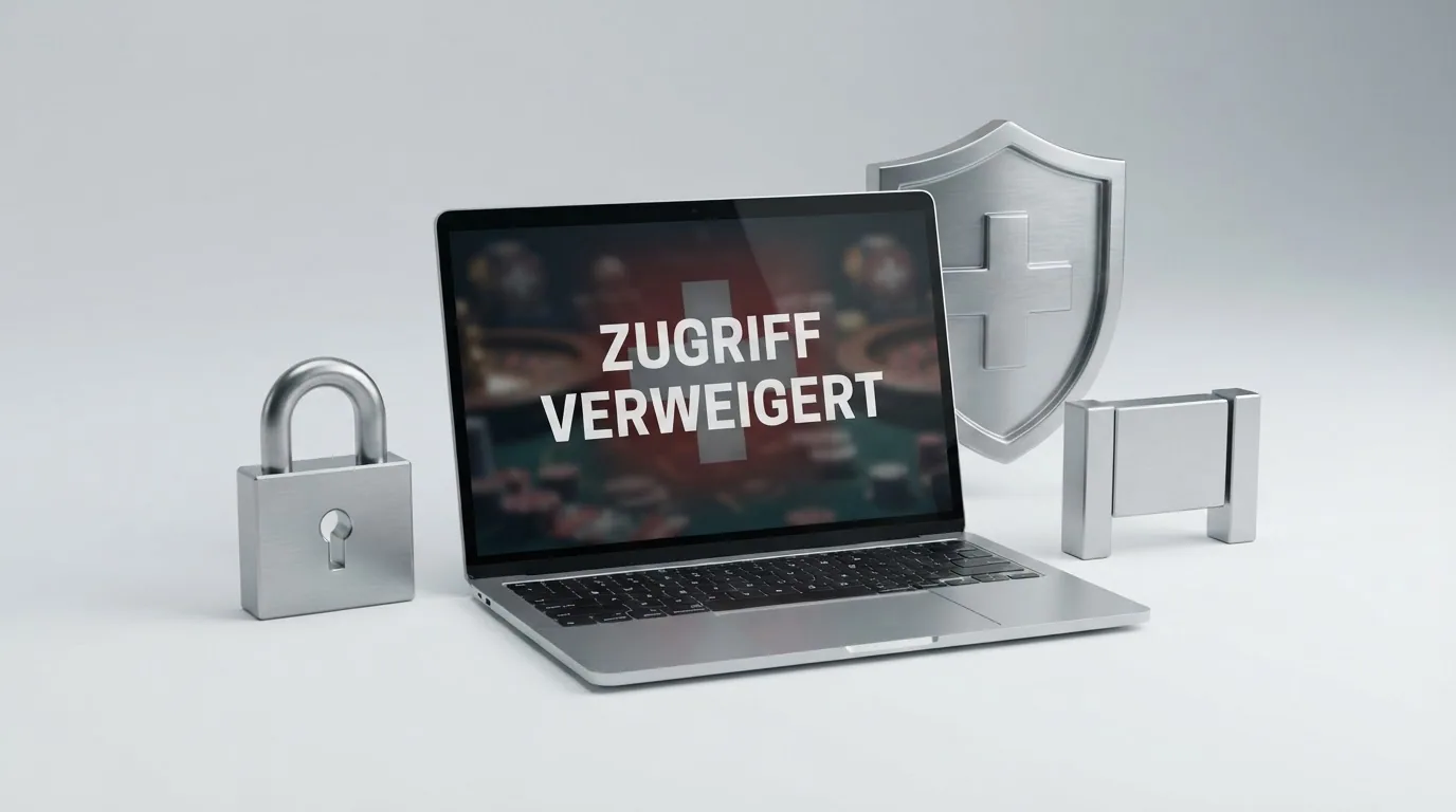Computerbildschirm mit Zugriffsverweigerungs-Meldung und Schweizer Kreuz