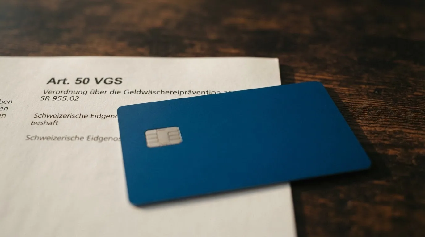 Ein durchgestrichenes Revolut-Karten-Symbol vor dem Schweizer Gesetzestext