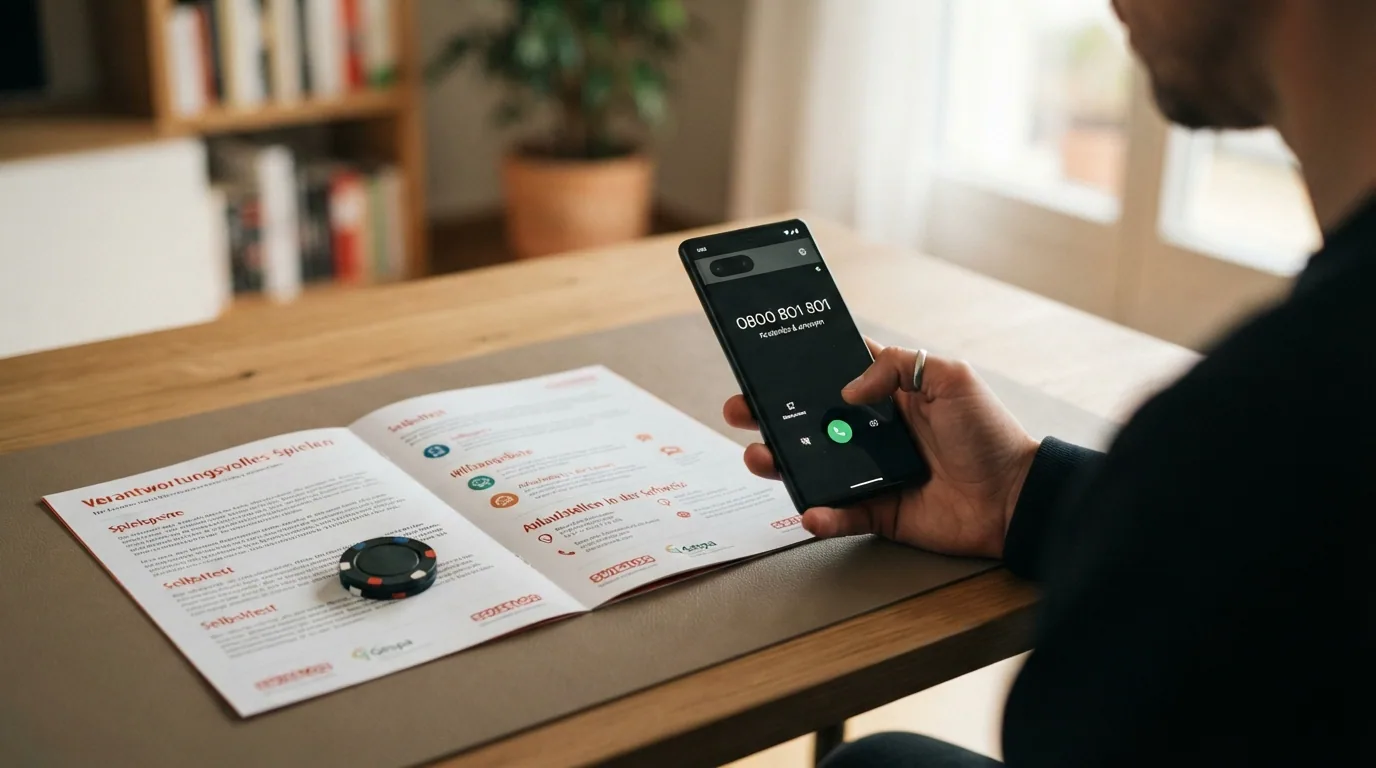 Nahaufnahme eines Smartphones mit gewählter Helpline-Nummer 0800 040 080, daneben das SafeZone-Logo