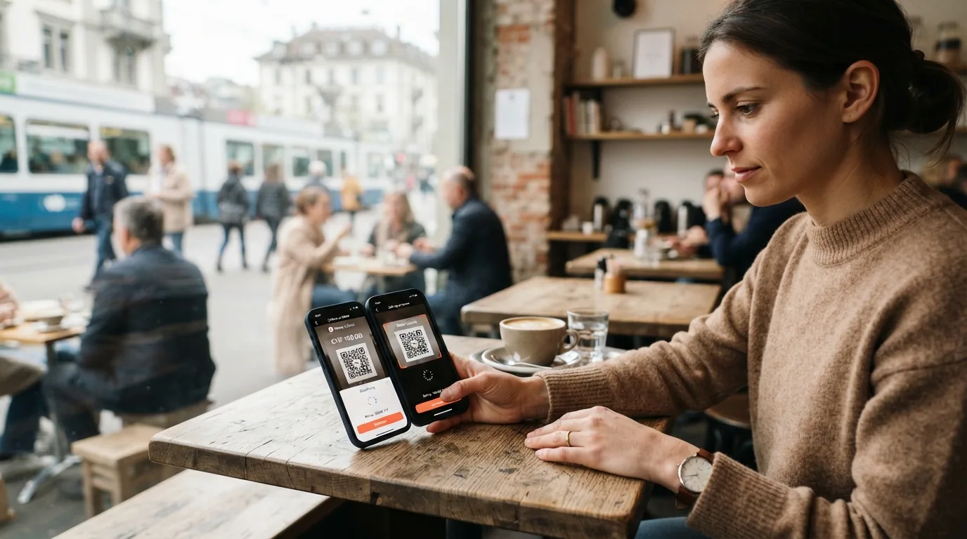 Ein Smartphone mit geöffneter TWINT-App zeigt einen Einzahlungsbetrag in CHF, im Hintergrund die Casino-Oberfläche