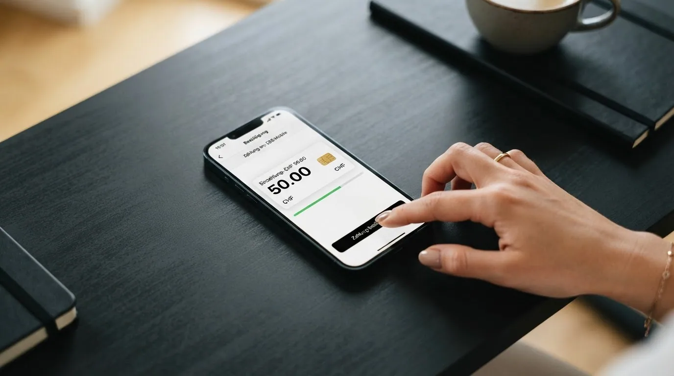 TWINT-App auf einem Smartphone, daneben die Einzahlungsseite eines lizenzierten Schweizer Online-Casinos mit CHF-Betrag