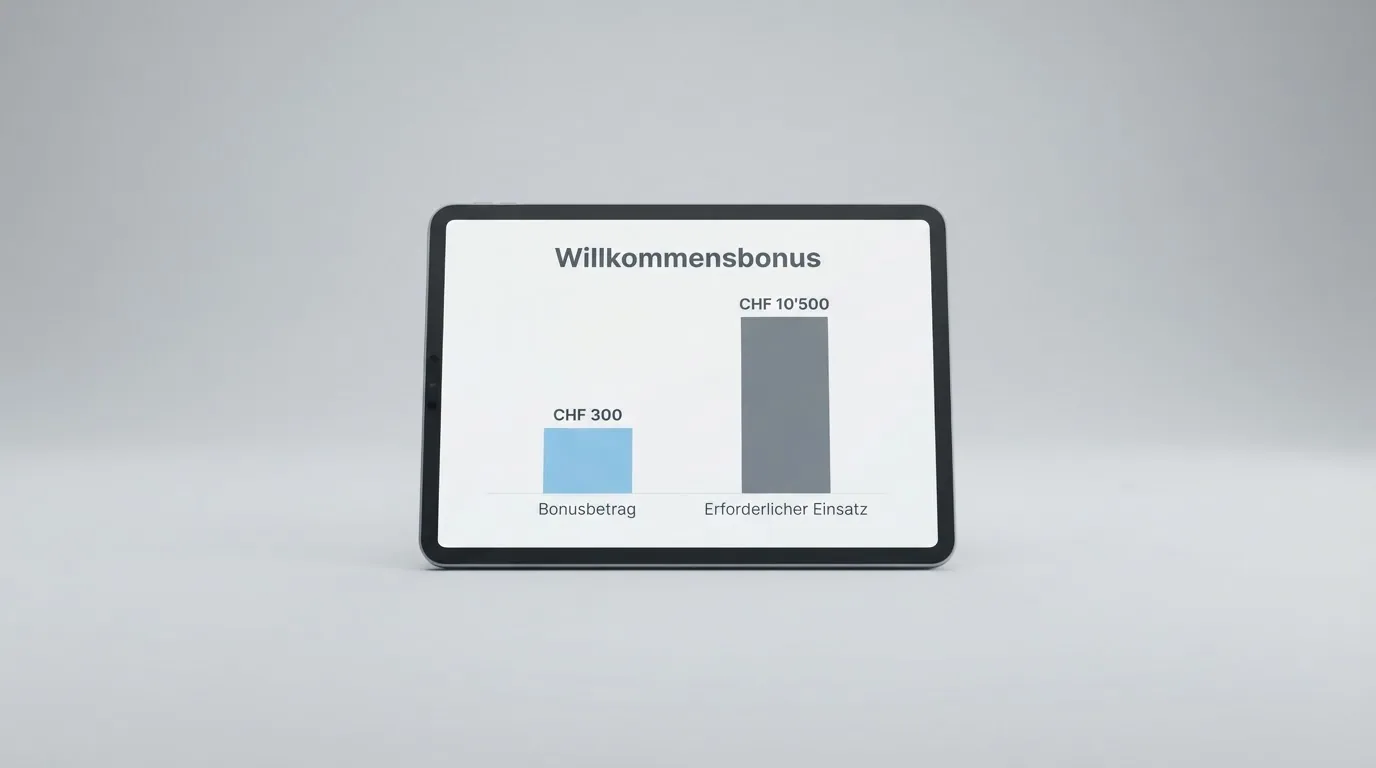Grafische Darstellung eines 100-%-Willkommensbonus mit aufgeschlüsselten Umsatzbedingungen